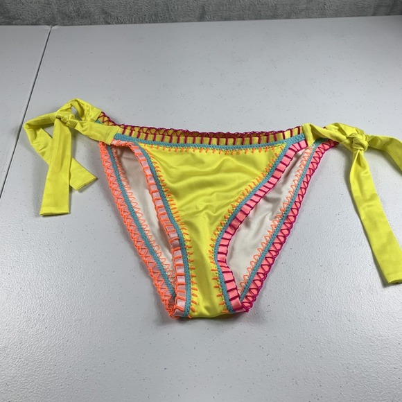 PQ Swim x Solange Ferrarini Womens Crochet Trim Bikini Bottoms Medium Yellow NWT - Picture 1 of 6
